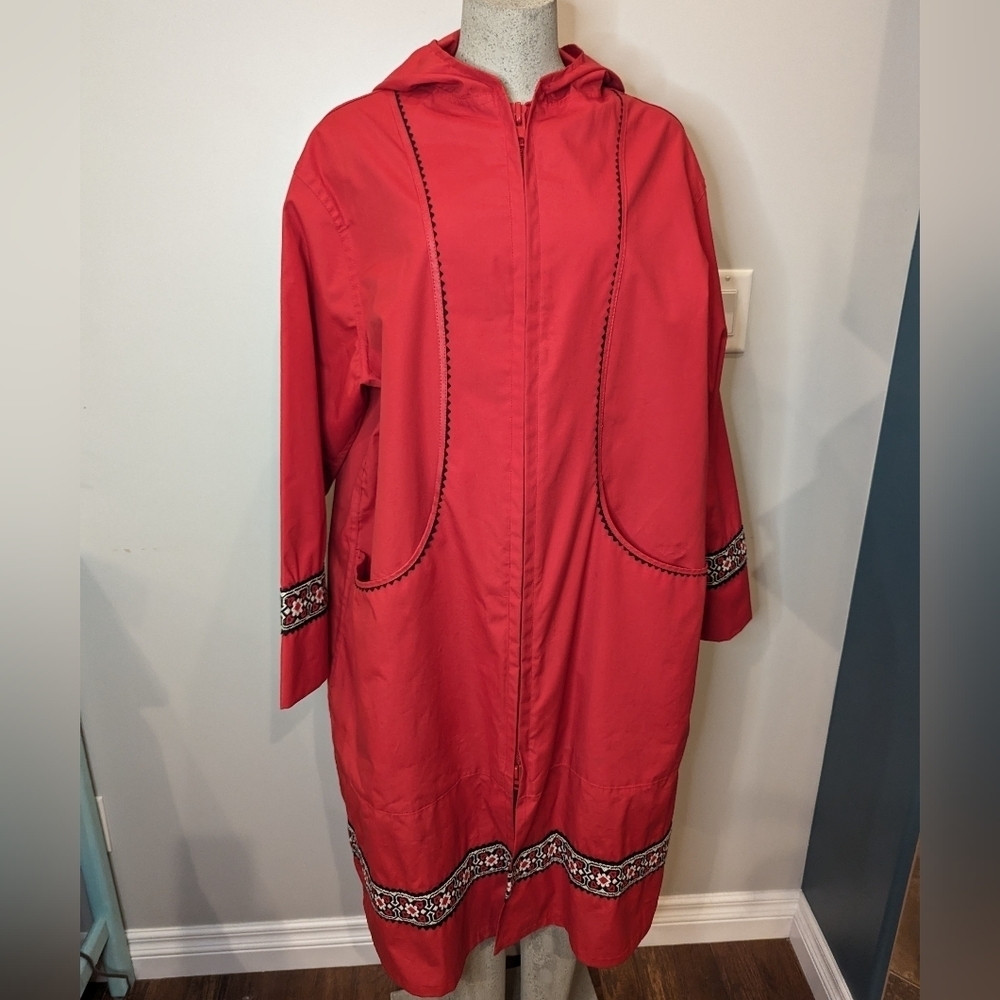 Vintage 60s Red shell overcoat Jacket with embroidery plus size 1x